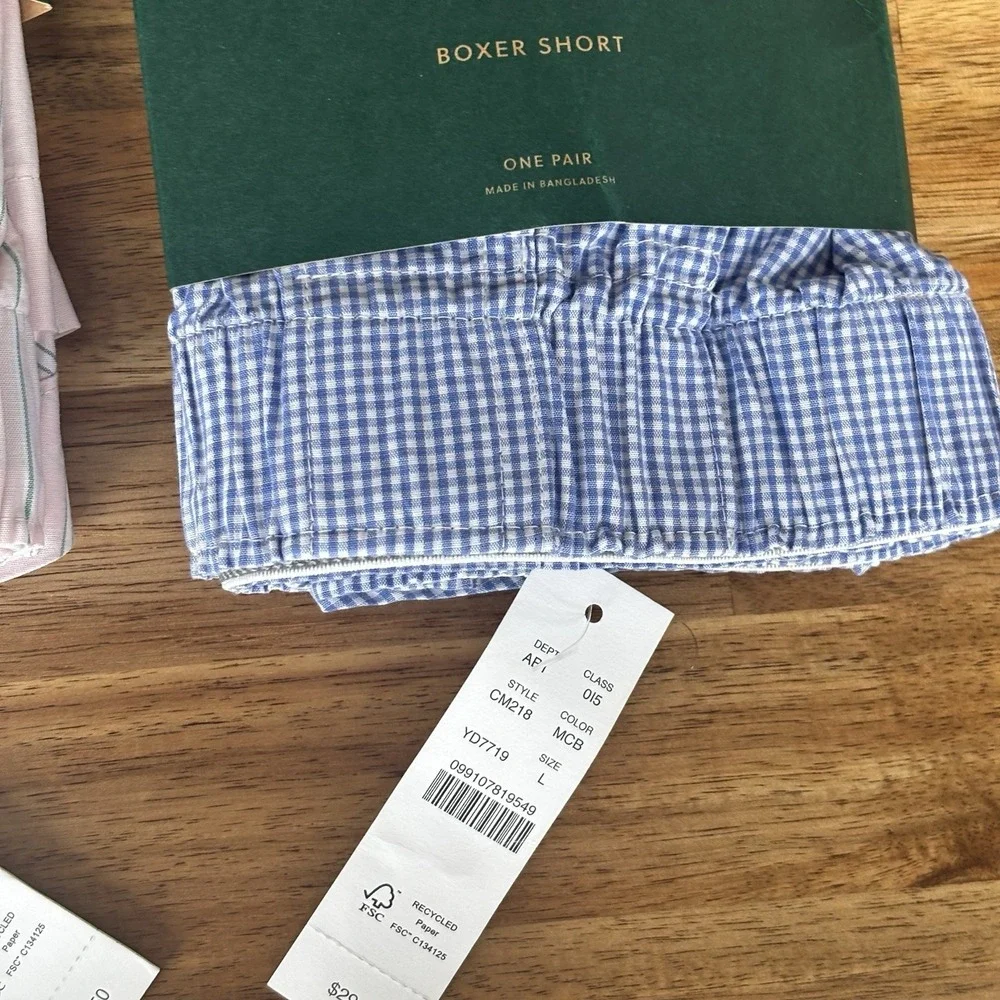 NWT Lot of 2 J Crew Boxer Short Mens Sz L Underwear Check / Striped Cotton Pink
